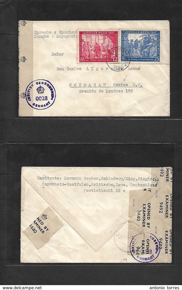 Germany - Xx. 1947 (20 Nov) Schladern - Mexico, Coyoacan. British Censor. Scarce Fkd Envelope Usage. VF. - Andere & Zonder Classificatie