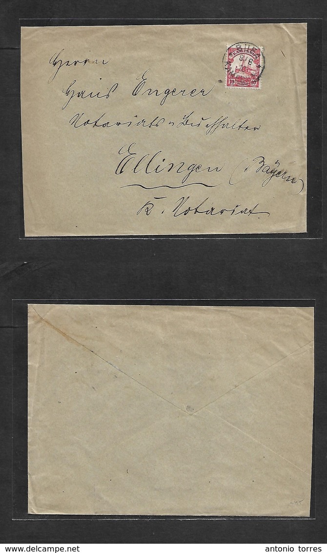 German Col-Camerun. 1910 (8 Aug) Buen - Ellingen, Bayern. Fkd Env 10pf Red, Tied Cds. VF. - Other & Unclassified