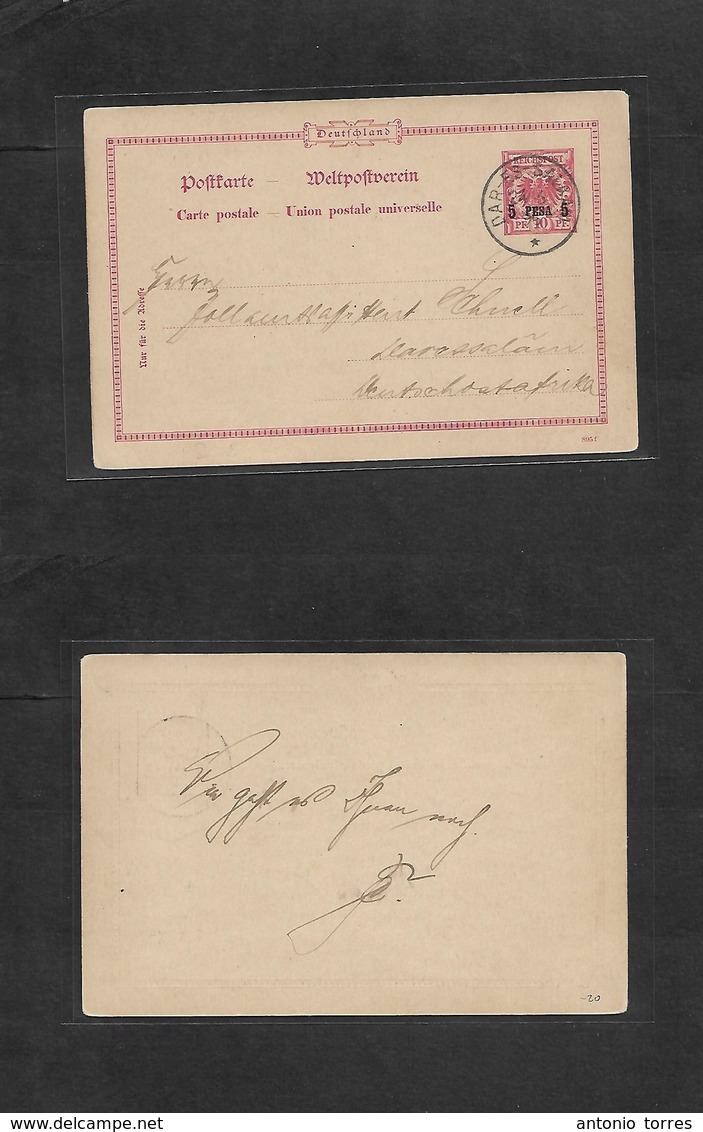 German Col-East Africa. 1896 (24 June) DES Local Usage 5p Red /10pf Early Ovptd Stat Card. Fine. - Other & Unclassified
