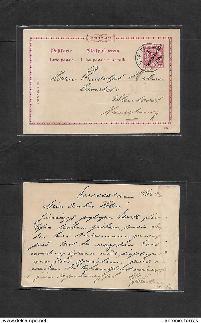 German Col-East Africa. 1896 (11 Dec) DES - Germany, Hamburg. 5 Pesa 110 Pf Red Ovptd Stat Card. Fine Comercial Usage. - Other & Unclassified