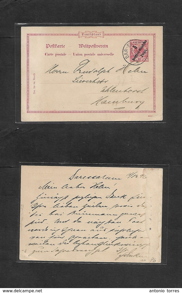 German Col-East Africa. 1896 (11 Dec) DES - Germany, Hamburg. 5 Pesa 110 Pf Red Ovptd Stat Card. Fine Comercial Usage. - Autres & Non Classés