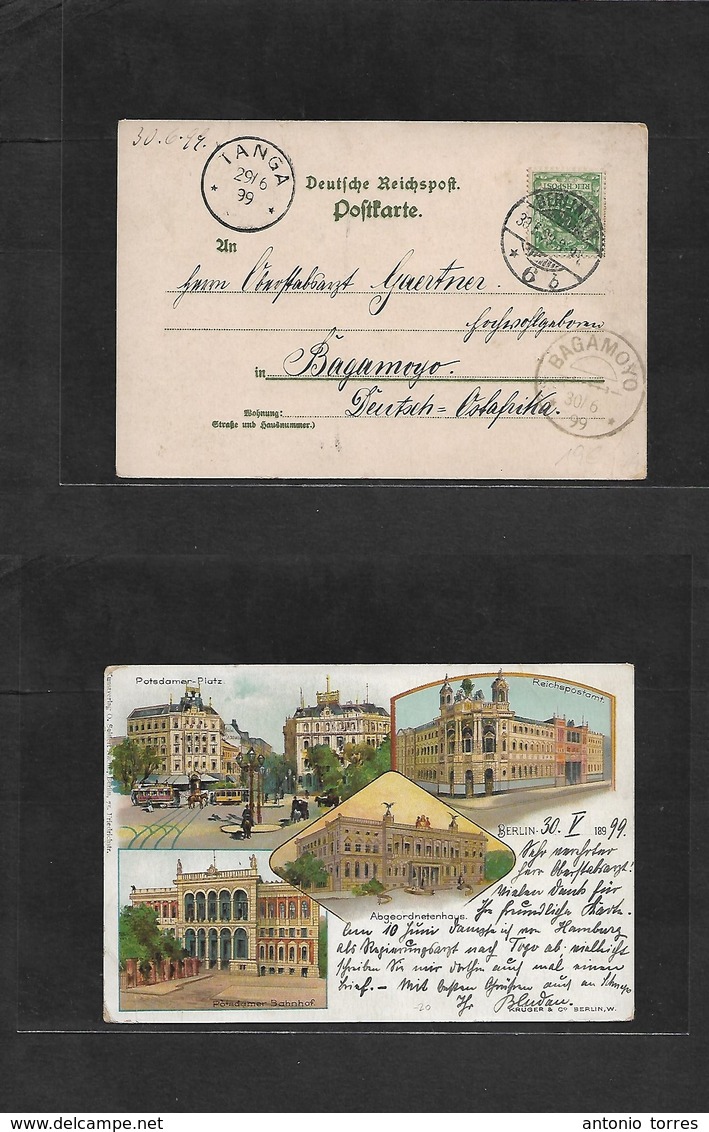 German Col-East Africa. 1899 (30 June) Berlin - Begamoyo (30 June) Via Tanga Fkd Gross Aus Litho Card. Fine. - Other & Unclassified