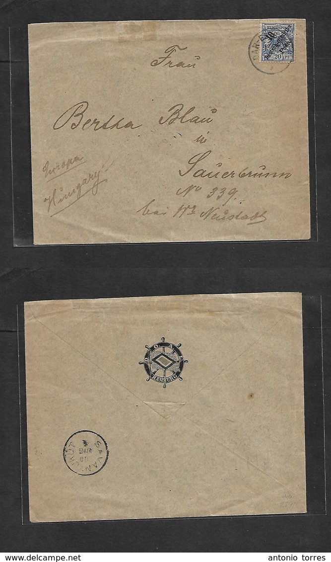 German Col-East Africa. 1900 (July) DES - Hungary, Sauerbrunn (4 Aug) Fkd Env 10p / 20pf Blue, Cds Fine + Dest D.O.A.L / - Autres & Non Classés