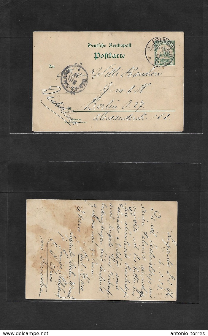 German Col-East Africa. 1903 (4 Oct) Lupembe - Germany, Berlin Via Iringa (15 Oct) - DES (3 Nov) 3 Pesa Green Stat Card. - Sonstige & Ohne Zuordnung