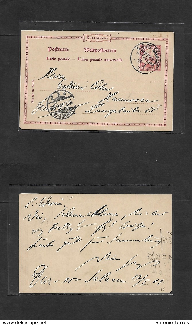 German Col-East Africa. 1904 (17 Jan) DES - Hannover, Germany (15 Feb) 5p Red Stat Card, Nice Cds. VF Condition. Proper  - Otros & Sin Clasificación
