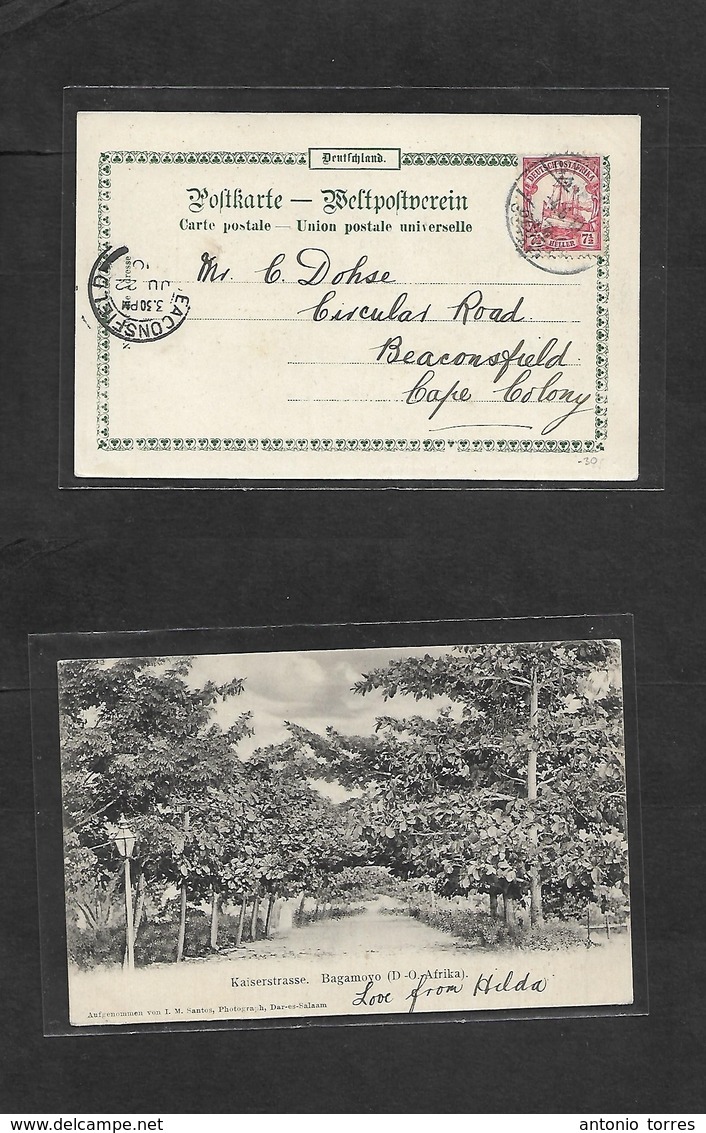 German Col-East Africa. 1910 (4 June) DES - South Africa, Beaconsfield (22 June) Bagamoyo Ppc Fkd 7 1/2c Red, Cds + Arri - Autres & Non Classés