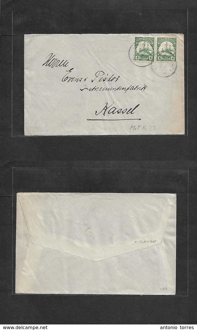 German Col-East Africa. 1911 (28 Apr) Kissango - Kassel, Germany. Fkd Env. 4 Pesa Green (x2), Cds. Fine Used. - Other & Unclassified