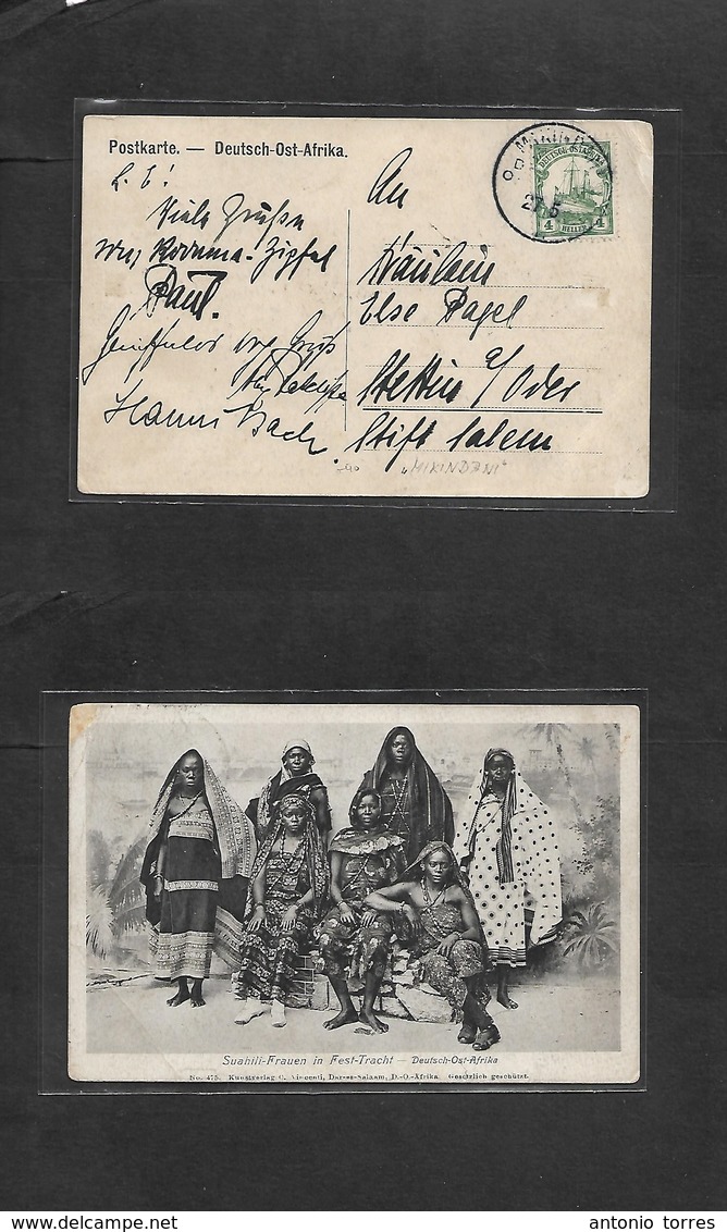 German Col-East Africa. 1911 (27 May) Mikindani - Stettin, Germany Photo Suahili Women In Festival Suit. Fkd 4h Green Cd - Other & Unclassified