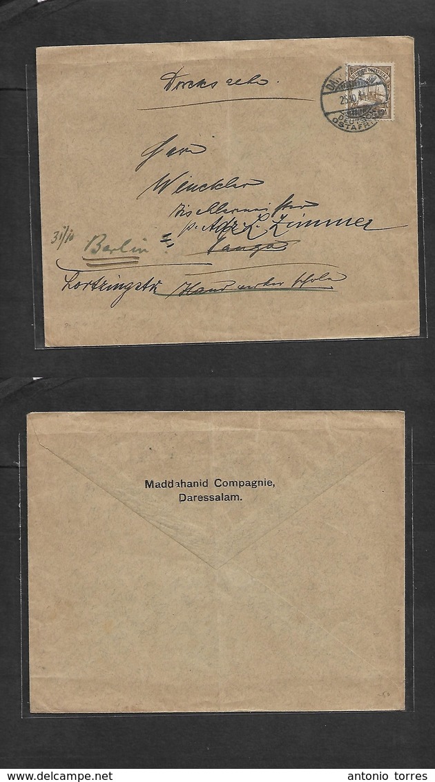 German Col-East Africa. 1911 (25 Oct) DES - Tanga, Fwded Berlin (31 Oct) PM Rate Unsealed Fkd Env At 2 1/2 H Brown Stamp - Other & Unclassified