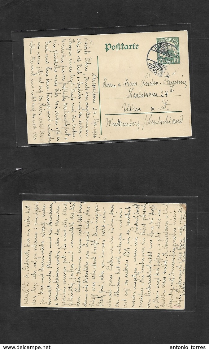 German Col-East Africa. 1911 (25 Nov) DES - Ulm, Germany, 4h Green Stat Card. Fine Used. Long Text. - Other & Unclassified