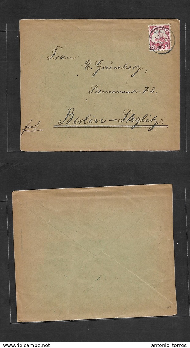 German Col-East Africa. 1913 (10 May) Moschi - Germany, Berlin. Fkd Env 7 1/2h Red Stamp, Tied Cds. Fine. - Other & Unclassified