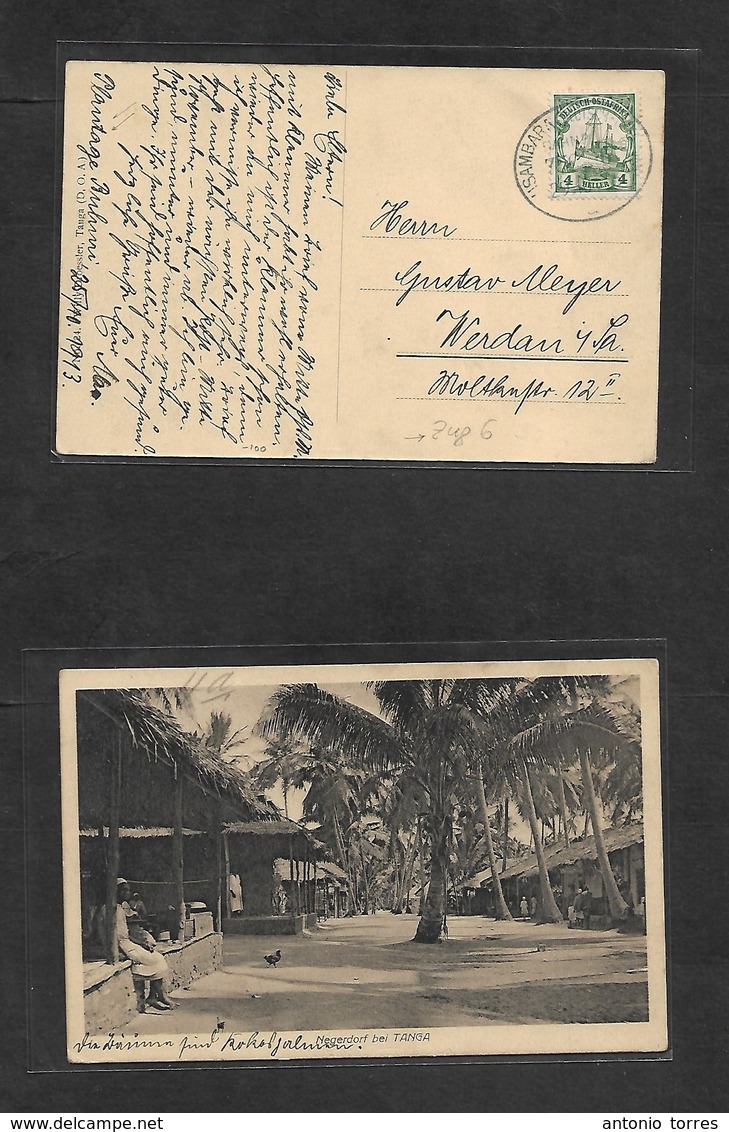 German Col-East Africa. 1913 (25 Oct) Buluni Plantation - Werden, Sachsen. Negerdorf Photo Card Fkd 4h Green, Oval TPO N - Other & Unclassified