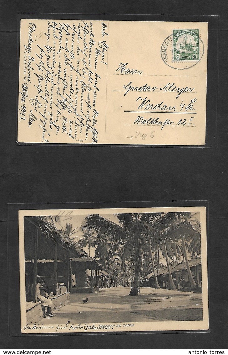 German Col-East Africa. 1913 (25 Oct) Buluni Plantation - Werden, Sachsen. Negerdorf Photo Card Fkd 4h Green, Oval TPO N - Autres & Non Classés