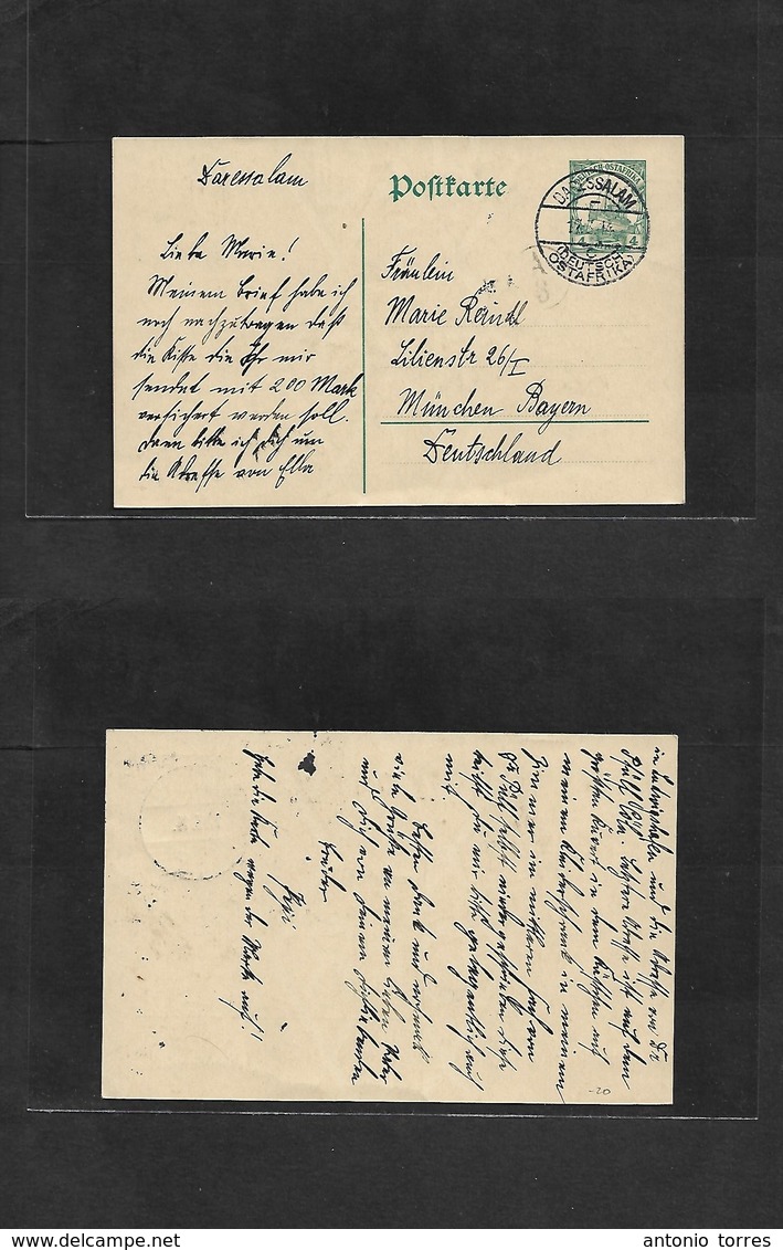 German Col-East Africa. 1914 (17 March) DES - Munich, Germany. 4h Green Stat Card. XF Used. Just Before War Conflict. - Other & Unclassified