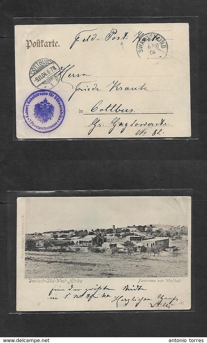 German Col-Swa. 1904 (6 Oct) Feldpost Card. Swakopmund Cottbus (9 Nov) Military Cachet. Photo Card. - Other & Unclassified