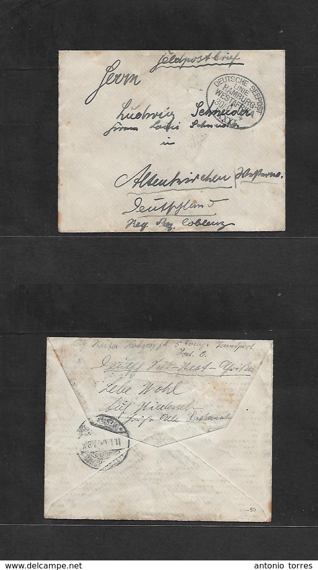 German Col-Swa. 1904 (30 Nov) Shiffpost. Hambug Line. DSWA - Germany, Altenkirchen (11 Dec) Foldpost. FM Oval Cachet. VF - Otros & Sin Clasificación