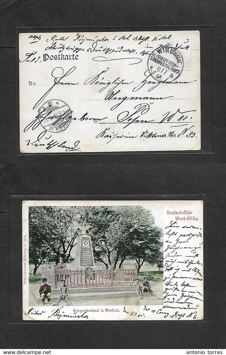 German Col-Swa. 1905 (8 July) Feldpost Card. Windhuk - Posen, Germany (14 Aug) Remembrance War Moment Ppc. - Other & Unclassified