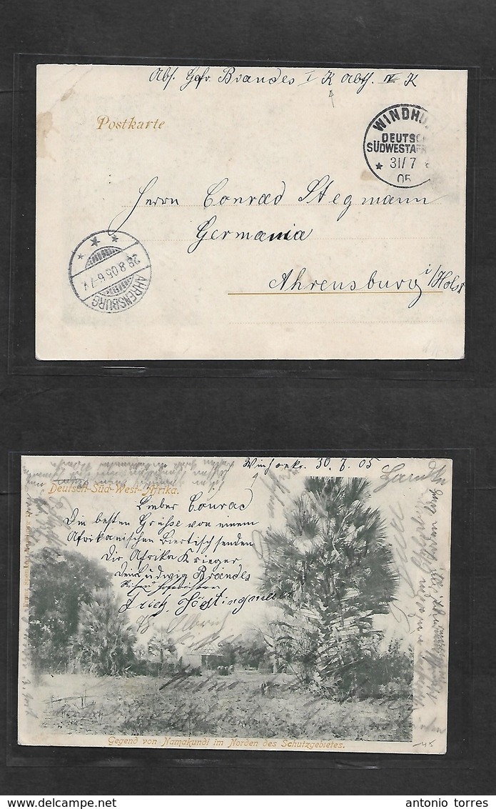German Col-Swa. 1905 (31 July) Military FM Mail. Windhuk - Ahrensburg, Germany (28 Aug) Plantation NAMAKUNDI Photo View  - Other & Unclassified
