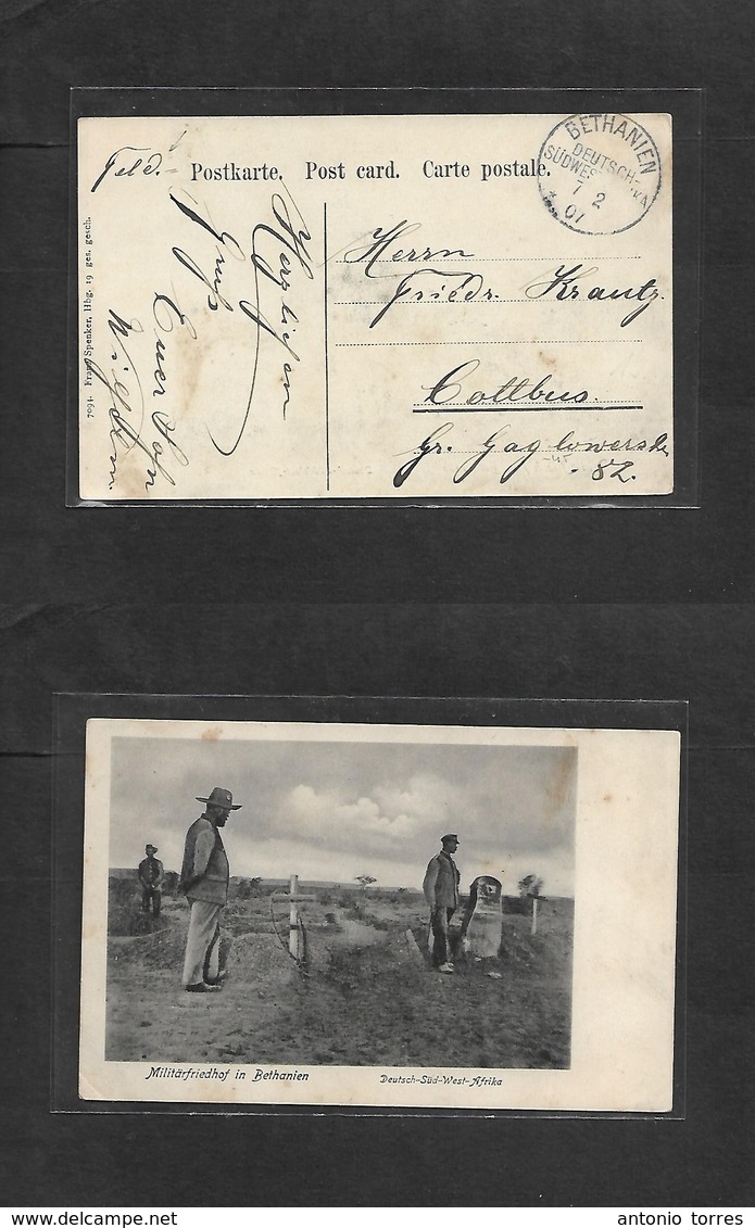 German Col-Swa. 1907 (7 Feb) Feldpost Card. Bethanien - Cottbus, Germany. Military Burial At Town Photo Card. - Other & Unclassified