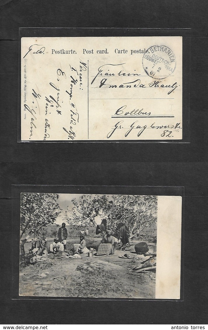 German Col-Swa. 1907 (7 Feb) Feldpost Card. Bethanien - Cottbus. Photo Card. Ladies Washing. Eingeborene. - Other & Unclassified