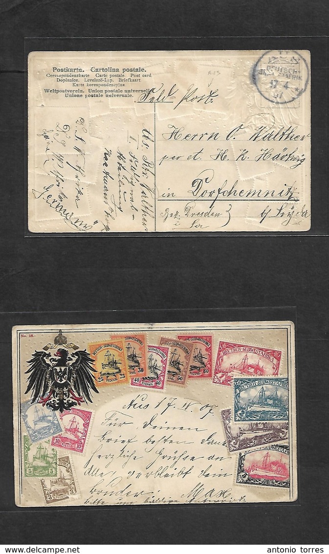 German Col-Swa. 1907 (17 April) Feldpost Card. AUS SWA - Germany, Dorfchemnitz. Color Litho SWA Set Embossed Card With L - Sonstige & Ohne Zuordnung