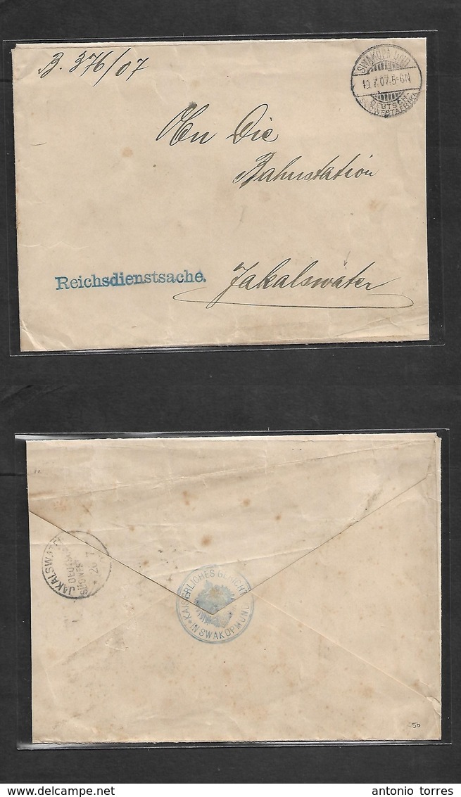 German Col-Swa. 1907 (19 July) Official Mail. Swakopmund - Jakalwater (26 July) Reverse Government Cachet. Multifkd Env. - Andere & Zonder Classificatie