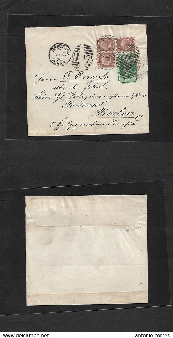 Great Britain - Stationery. 1874 (Nov 21) Bradford, Yorkshire - Germany, Berlin 1/2d Green Stationary Complete Wrapper + - ...-1840 Prephilately