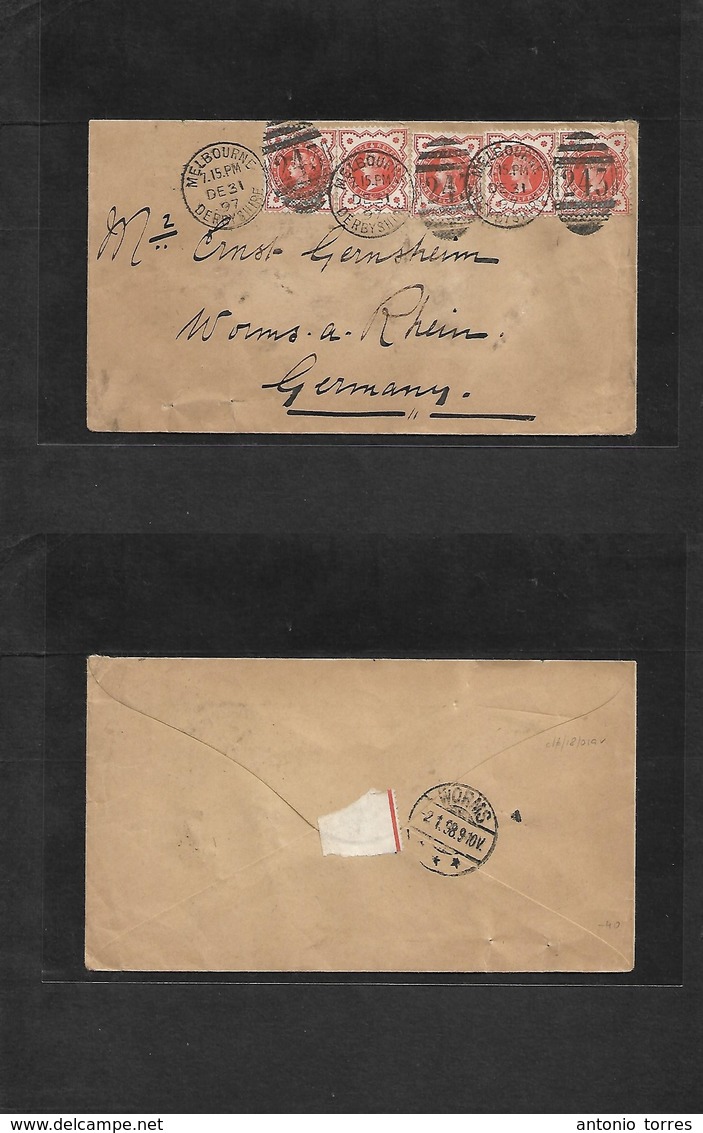 Great Britain. 1897 (Dec 31) Melbourne, Derbyshire - Germany, Worms. Multifkd Env At 2 1/2d Rate, 1/2d Orange (x5) "243" - ...-1840 Voorlopers