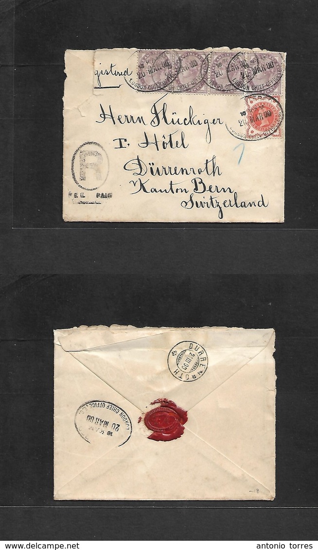 Great Britain. 1900 (20 March) London Chief Office - Switzerland, Durrenroth (21 March) Registered Multifkd Envelope At  - ...-1840 Prephilately