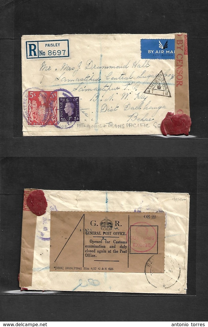 Great Britain - Xx. 1941 (19 June) Paisley - British South East Asia, Samastipur PG, BNW Rly, Daebhanga, Behai. Air Regi - ...-1840 Prephilately