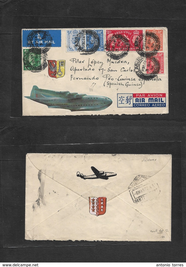 Great Britain - Xx. 1952 (3 March) Glasgow, Scotland - Spanish Fernando Poo, Guinea. West Africa (8 March) Air Multifkd  - ...-1840 Préphilatélie