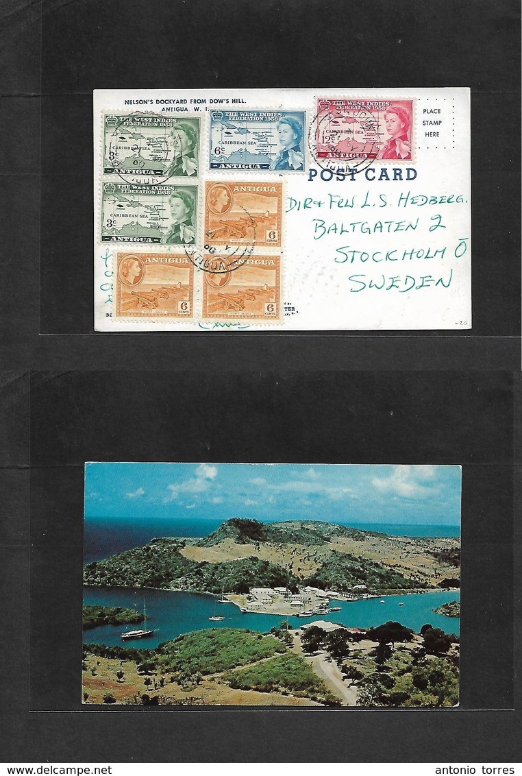 Bc - Antigua. 1960 (21 May) St. Johns - Sweden. Air Multifkd Ppc. Mixed Issues. VF. - Andere & Zonder Classificatie