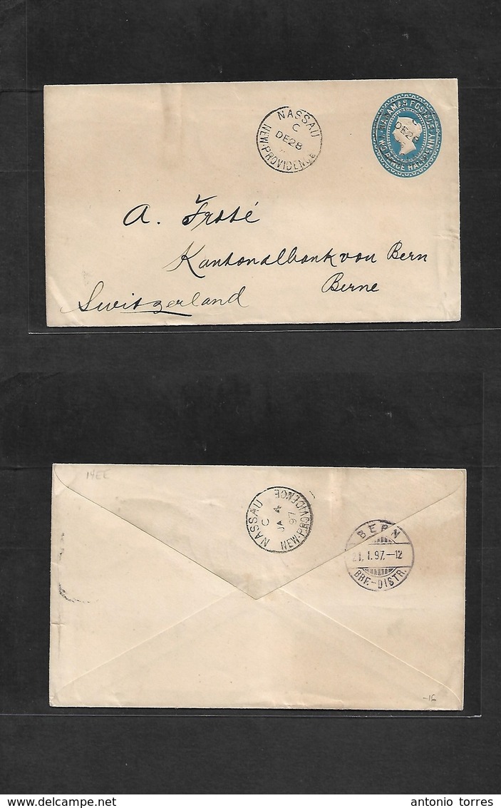 Bc - Bahamas. 1896 (Dec 28) Nassau New Providence - Switzerland, Bern (21 Jan 97) 2d Blue QV Stat Env. VF. - Other & Unclassified