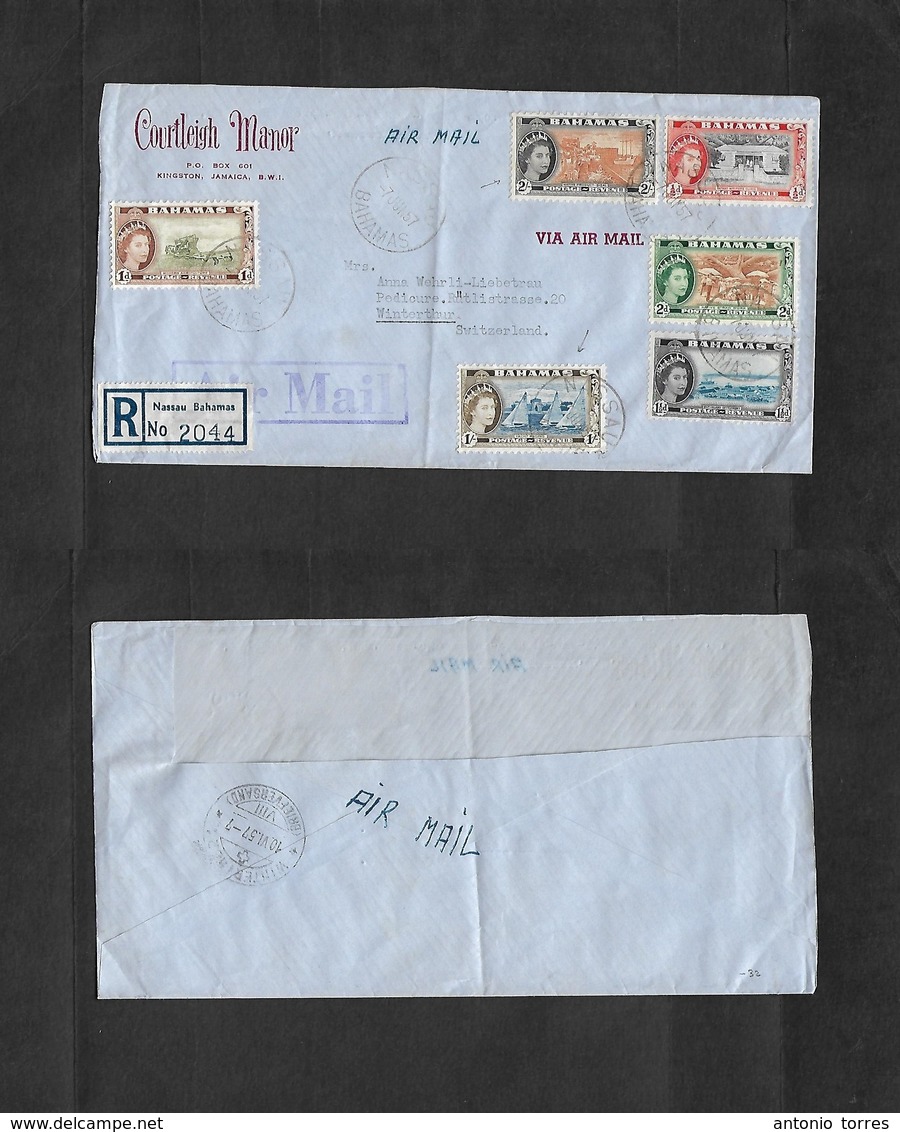 Bc - Bahamas. 1957 (7 June) Nassau - Switzerland, Winterthur (10 June) Registered Air Multifkd Envelope. Comercial Envel - Autres & Non Classés