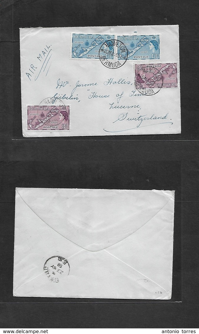 Bc - Bermuda. 1958 (20 May) Hamilton - Switzerland, Luzern. Air Multifkd Envelope, Incl 1sh 3d (x2) Rate 3sh. Transit Re - Other & Unclassified