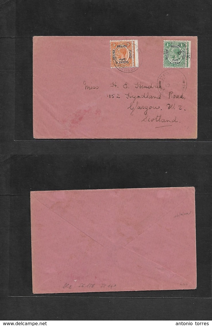 Bc - Br. Honduras. 1933 (12 Dec) Stann Creek - Scotland, Glasgow. Belize Relief Fund Issue. 1c + 3c Fkd Envelope, Tied C - Other & Unclassified