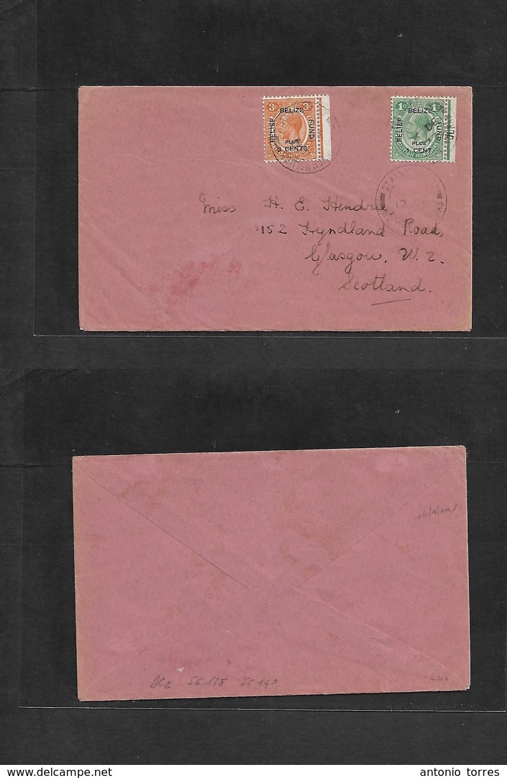 Bc - Br. Honduras. 1933 (12 Dec) Stann Creek - Scotland, Glasgow. Belize Relief Fund Issue. 1c + 3c Fkd Envelope, Tied C - Andere & Zonder Classificatie