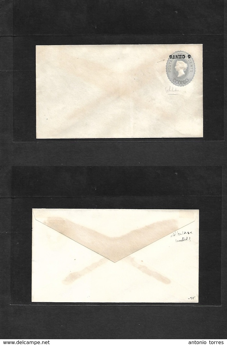 Bc - Ceylon. C. 1887-8. 5c/4c Blue Grey Mint Stationary Envelope INVERTED Ovptd. VF. - Andere & Zonder Classificatie