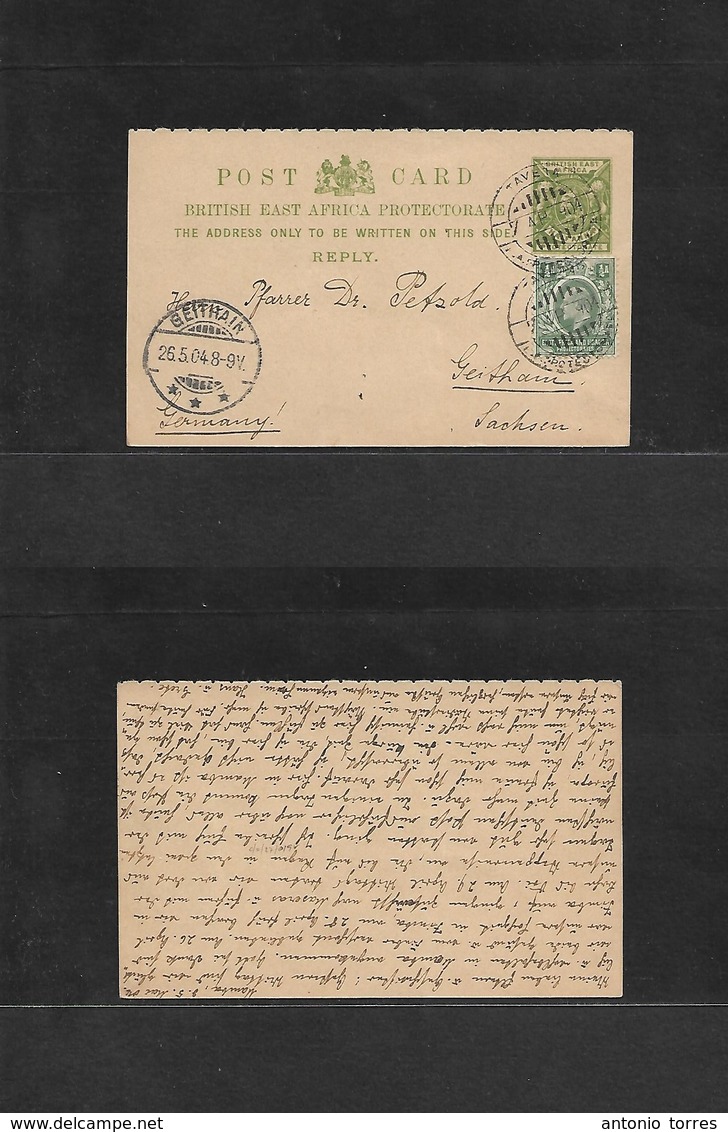 Bc - East Africa. 1904 (7 Apr, Date Error) Mamba River, Via Taveta - Germany, Geitham (26 May) 1/2 A Green Reply Half St - Autres & Non Classés