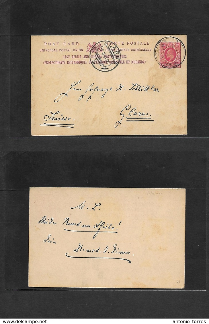 Bc - East Africa. 1911 (24 Jan) Mombassa - Switzerland, Glarus (12 Feb) 6c Red Stat Card, Cds + Arrival. Fine Used. - Other & Unclassified
