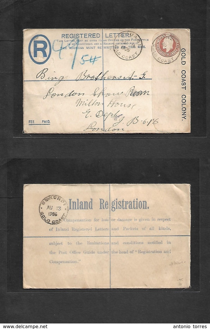 Bc - Gold Coast. 1905 (11 Aug) Obuasi - UK, London. Via Sekondi (Aug 13) Ovptd GCC K. ED VII GB Ovptd Stat Env. Fine. - Andere & Zonder Classificatie