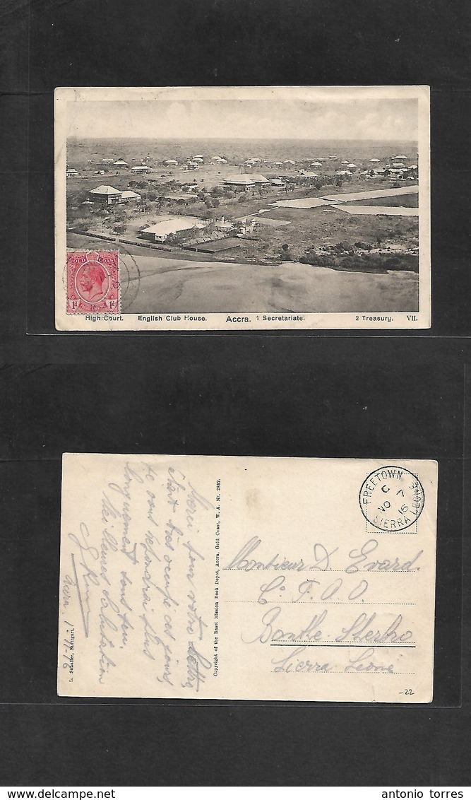 Bc - Gold Coast. 1916 (Nov 2) Accra - Sierra Leone, Bouthe Sherbo (Nov 7) Via Freetown, Local Fkd 1d Ppc. - Andere & Zonder Classificatie