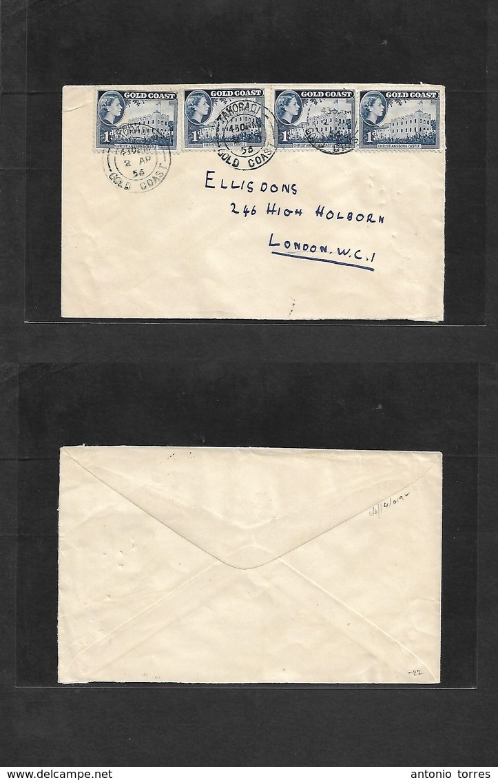 Bc - Gold Coast. 1956 (2 Apr) Takoradi - London, UK. Tied Cd. 1d Blue (x4) VF. - Other & Unclassified