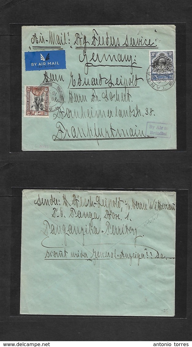 Bc - Kenya. 1933 (18 June) Tanga - Germany, Frankfurt. Air Multifkd Envelope. Mns Endorsed "Feeders Service" - Otros & Sin Clasificación