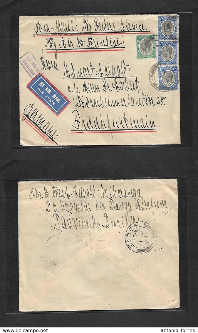 Bc - Kenya. 1934 (4 July) NGOBENI - Germany, Frankfurt. Fkd Env At 95c Rate + "By Air To Brindisi" Violet Cachet + Mns " - Other & Unclassified