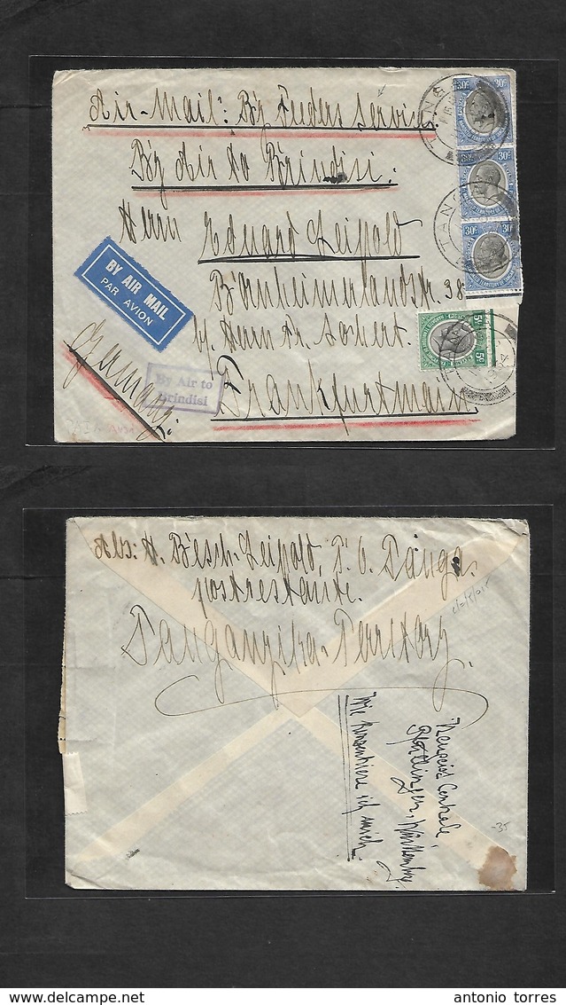 Bc - Kenya. 1934 (11 Oct) Feeders Service. Tanga - Germany, Frankfurt. Air Multifkd Env 95c Rate. Air To Brindisi. Scarc - Other & Unclassified