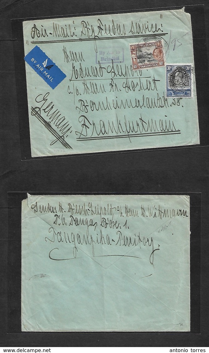 Bc - Kenya. 1936 (7 May) Tanga - Germany, Frankfurt. Fkd Env At 95c Rate "By Feeders Service" Mns + "By Air To Brindisi" - Andere & Zonder Classificatie