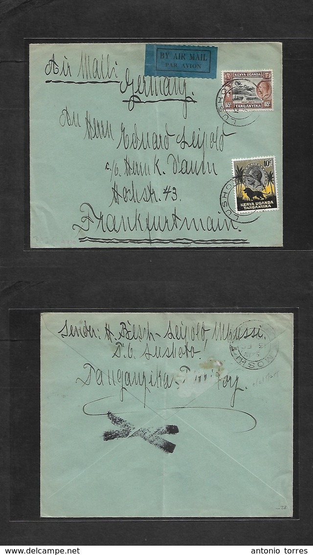 Bc - Kenya. 1937 (12 Feb) Lushoto - Germany, Frankfurt Via Moshi. Air Multifkd Envelope. Fine. - Autres & Non Classés