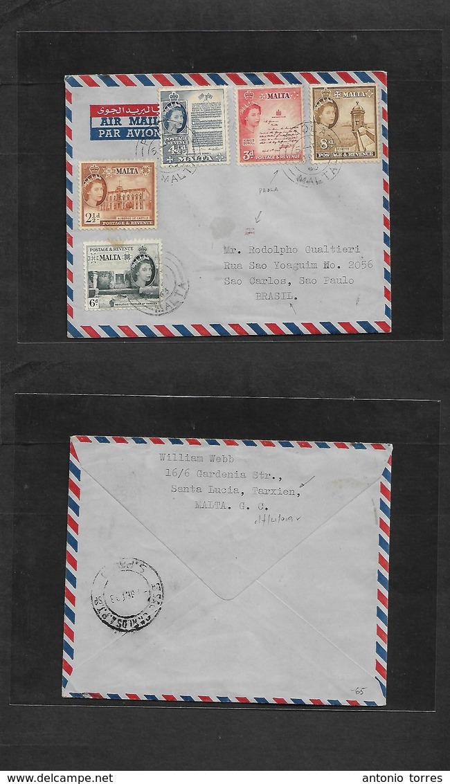 Bc - Malta. 1963 (Aug 21) Paola, Santa Lucia, Turxien - Brazil, SP (1 Sept) Air Multifkd Envelope. Small Village Origin  - Other & Unclassified