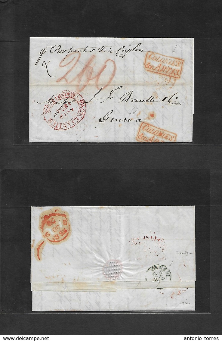 Bc - Mauritius. 1854 (20 July) Mauritius - Switzerland, Geneva (8 Oct 54) Stampless EL Full Text, Depart Red Oval Packet - Other & Unclassified